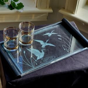 Glass Tray w Etched Swans